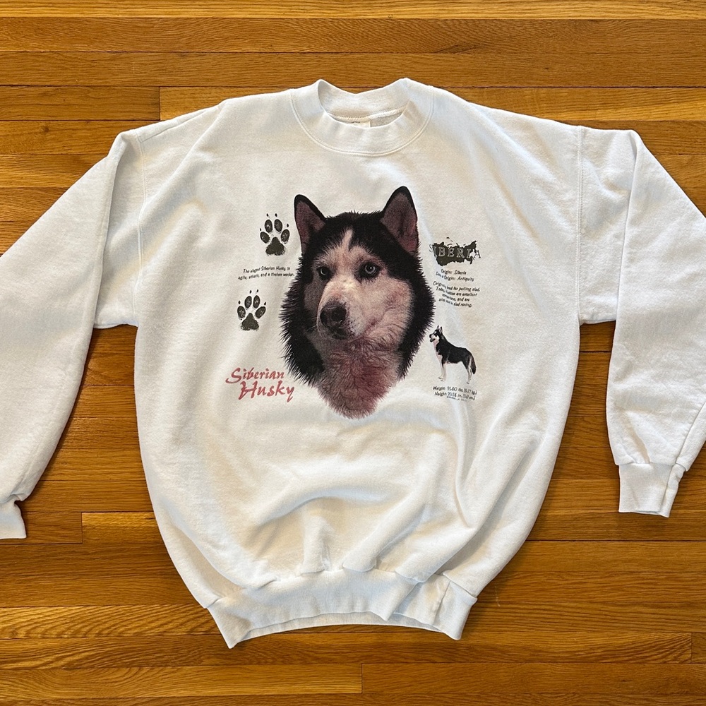 Hanes White Siberian Husky Graphic Sweatshirt